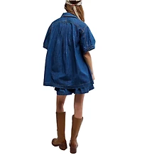 Free People Griselda Point Collar Short Sleeve Denim Short Set