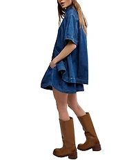 Free People Griselda Point Collar Short Sleeve Denim Short Set