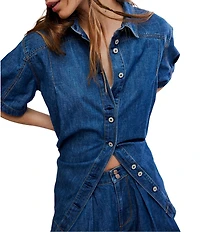 Free People Griselda Point Collar Short Sleeve Denim Short Set