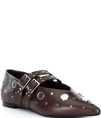 Free People Hall Of Mirrors Studded Leather Pointed Toe Mary Jane Flats