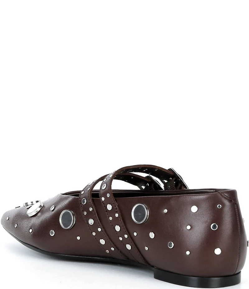 Free People Hall Of Mirrors Studded Leather Pointed Toe Mary Jane Flats