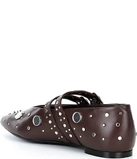 Free People Hall Of Mirrors Studded Leather Pointed Toe Mary Jane Flats