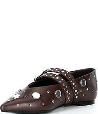 Free People Hall Of Mirrors Studded Leather Pointed Toe Mary Jane Flats