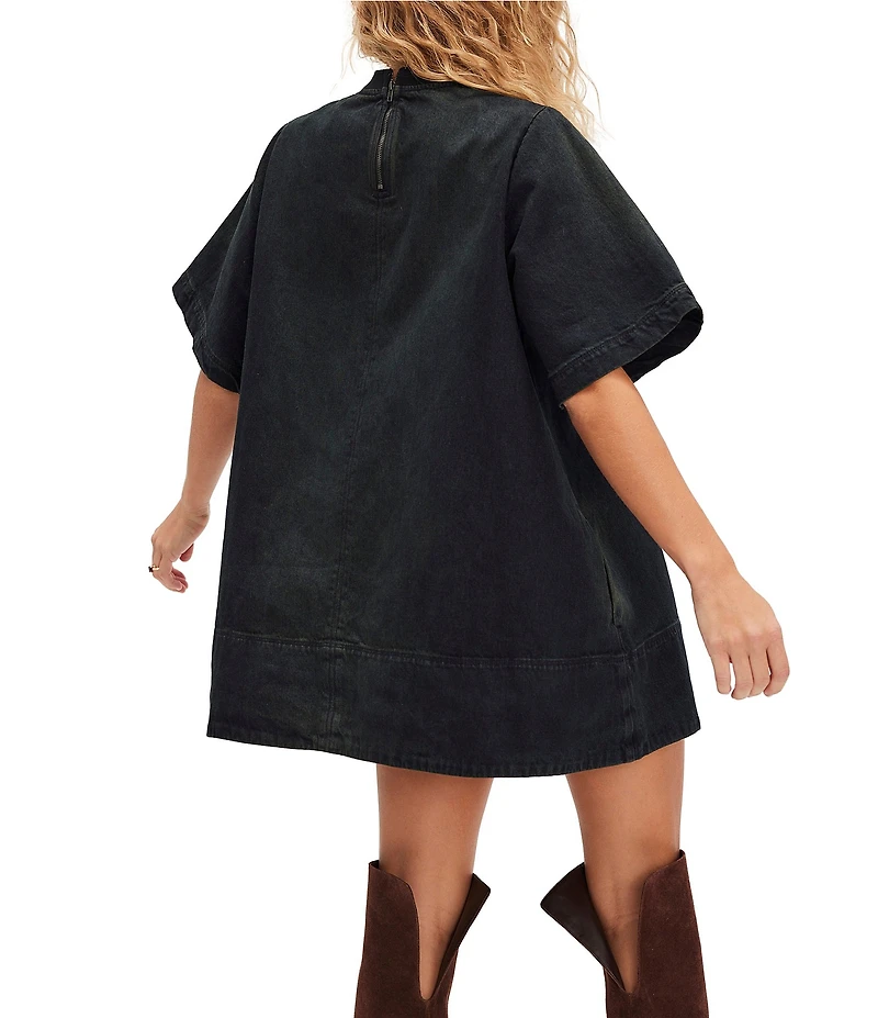 Free People Harlow Crew Neckline Short Sleeve Denim Mini Dress