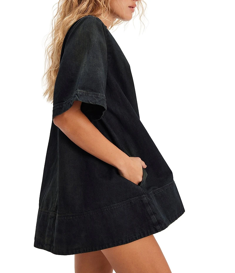 Free People Harlow Crew Neckline Short Sleeve Denim Mini Dress