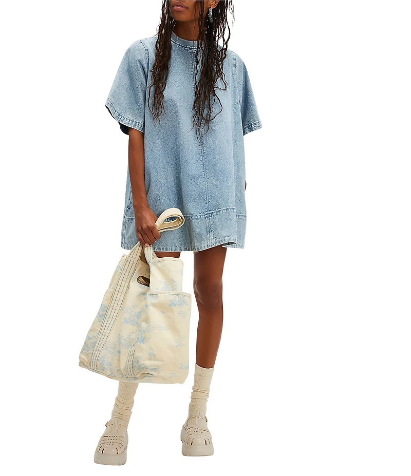 Free People Harlow Crew Neckline Short Sleeve Denim Mini Dress