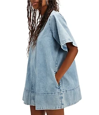 Free People Harlow Crew Neckline Short Sleeve Denim Mini Dress