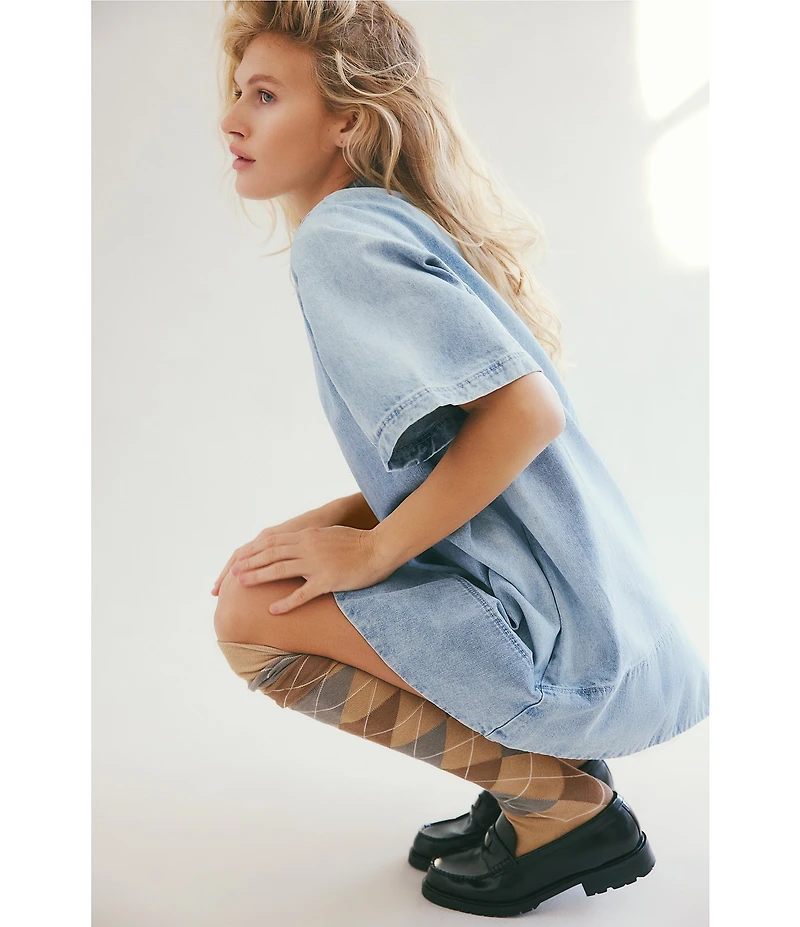 Free People Harlow Crew Neckline Short Sleeve Denim Mini Dress