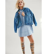 Free People Harlow Crew Neckline Short Sleeve Denim Mini Dress