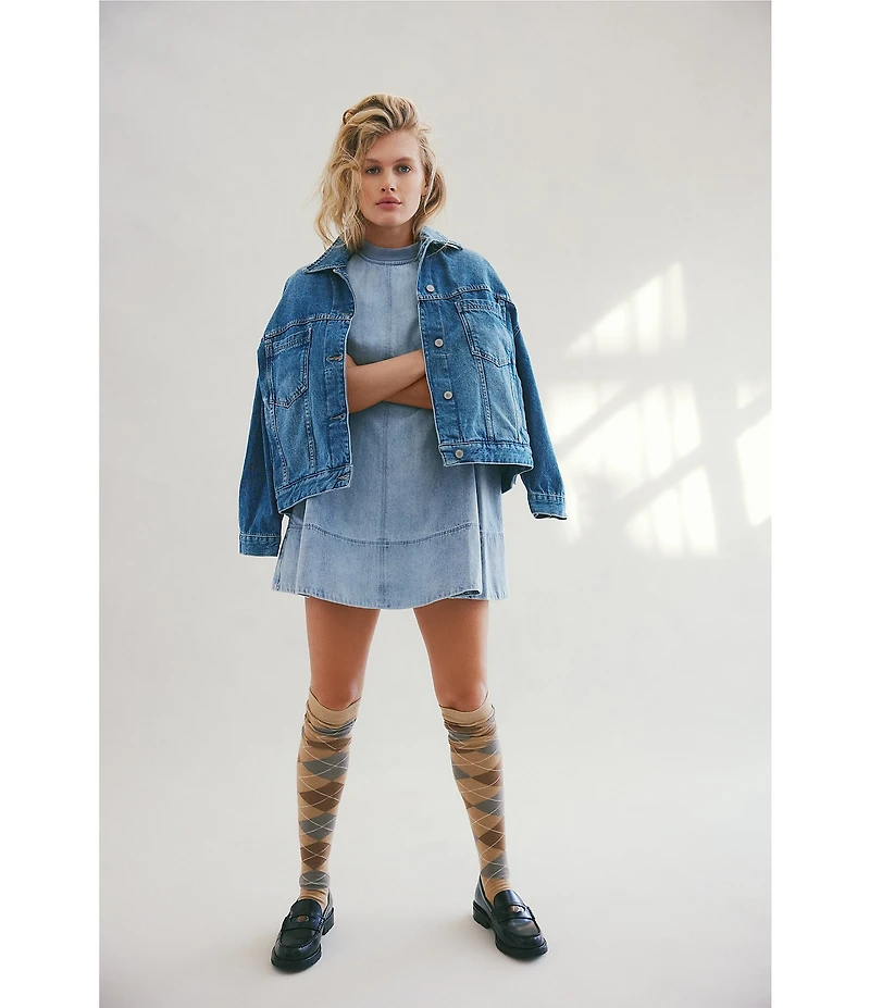 Free People Harlow Crew Neckline Short Sleeve Denim Mini Dress