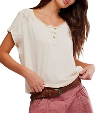 Free People Heirloom Henley Neck Short Sleeve Tee