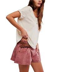 Free People Heirloom Henley Neck Short Sleeve Tee