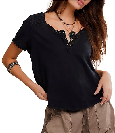 Free People Heirloom Henley Neck Short Sleeve Tee