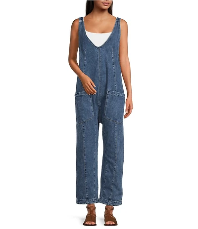 Free People High Roller Scoop Neck Sleeveless Denim Jumpsuit