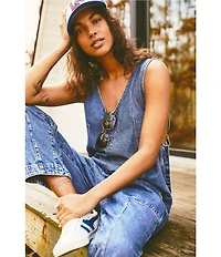Free People High Roller Scoop Neck Sleeveless Denim Jumpsuit