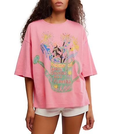 Free People In Spring Graphic Print Crew Neck Short Sleeve Graphic Tee