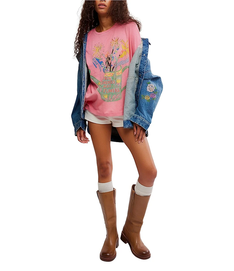 Free People In Spring Graphic Print Crew Neck Short Sleeve Graphic Tee