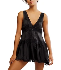 Free People In This Groove V-Neck Sleeveless Mini Slip Dress