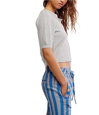 Free People Isla Crew Wool Blend Neck Short Puff Sleeve Button Front Cardigan