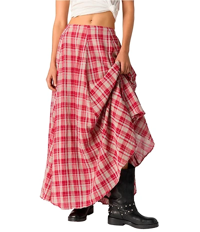 Free People Ives Plaid Printed Mid Rise A-Line Maxi Skirt