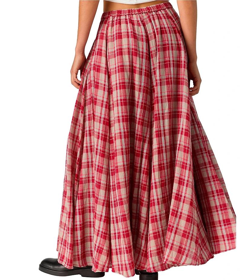 Free People Ives Plaid Printed Mid Rise A-Line Maxi Skirt
