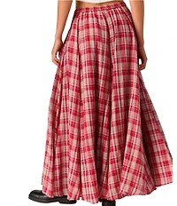 Free People Ives Plaid Printed Mid Rise A-Line Maxi Skirt