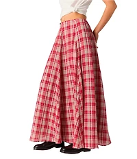 Free People Ives Plaid Printed Mid Rise A-Line Maxi Skirt