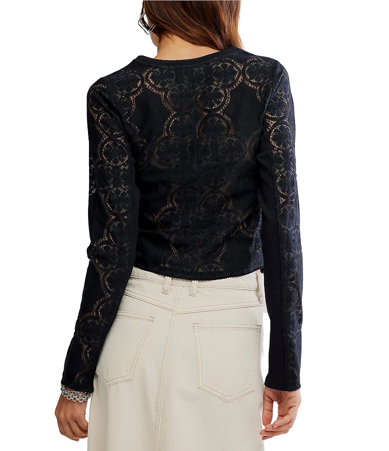 Free People Jae Sheer Cotton Lace Crew Neck Long Sleeve Top