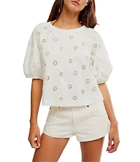 Free People Jessie Eyelet Crew Neck Short Sleeve Tee