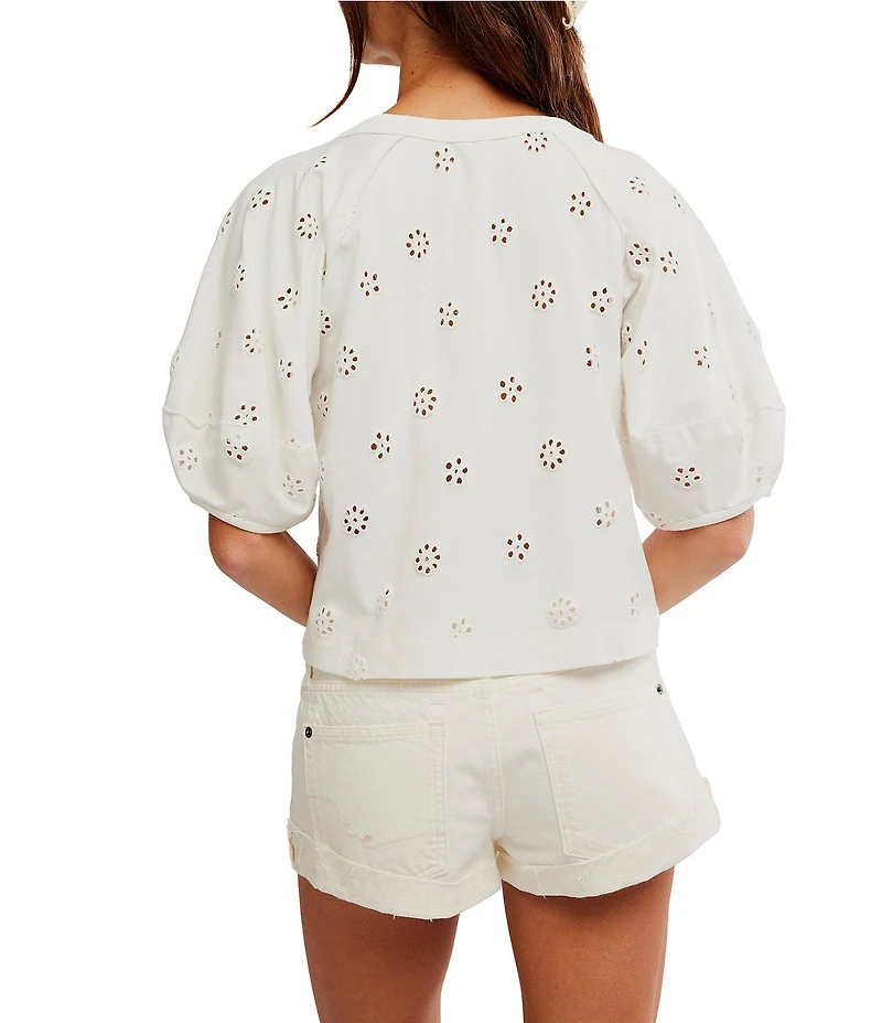 Free People Jessie Eyelet Crew Neck Short Sleeve Tee