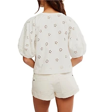 Free People Jessie Eyelet Crew Neck Short Sleeve Tee