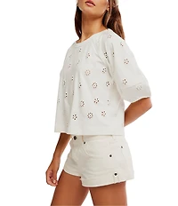 Free People Jessie Eyelet Crew Neck Short Sleeve Tee