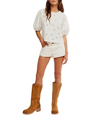 Free People Jessie Eyelet Crew Neck Short Sleeve Tee