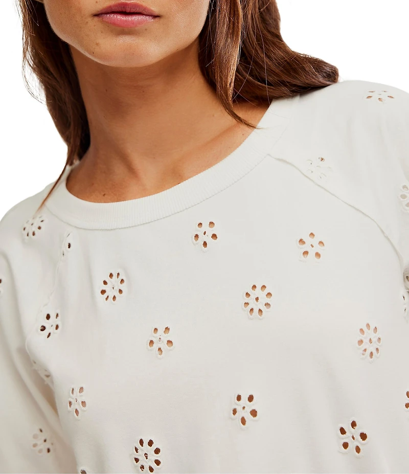 Free People Jessie Eyelet Crew Neck Short Sleeve Tee