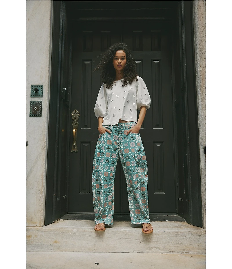 Free People Jessie Eyelet Crew Neck Short Sleeve Tee