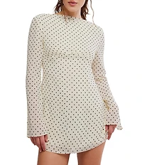 Free People Jolie Polka Dot Printed Boat Neck Long Sleeve A-Line Mini Dress