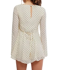 Free People Jolie Polka Dot Printed Boat Neck Long Sleeve A-Line Mini Dress