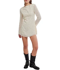 Free People Jolie Polka Dot Printed Boat Neck Long Sleeve A-Line Mini Dress