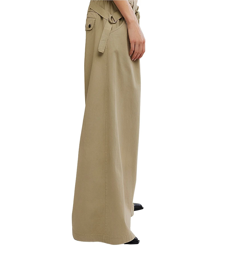 Free People Julien Low Rise Wide Leg Drawstring Chino Trouser Pants
