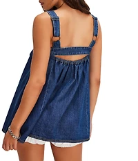Free People Katie Denim Square Neck Sleeveless A-Line Tunic Top