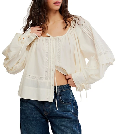 Free People La Lune Scoop Neck Long Sleeve Top