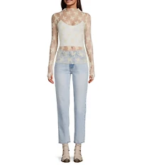 Free People Lady Lux Jacquard Sheer Mock Neck Long Sleeve Layering Top
