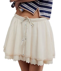 Free People Lady Tulip Scalloped Eyelet Tiered Hem Mini Skirt