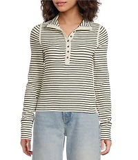 Free People Lake Henley Stripe Print Long Sleeve Knit Top