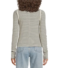 Free People Lake Henley Stripe Print Long Sleeve Knit Top