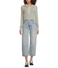 Free People Lake Henley Stripe Print Long Sleeve Knit Top