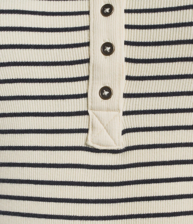Free People Lake Henley Stripe Print Long Sleeve Knit Top