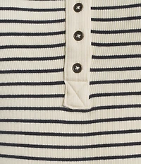 Free People Lake Henley Stripe Print Long Sleeve Knit Top