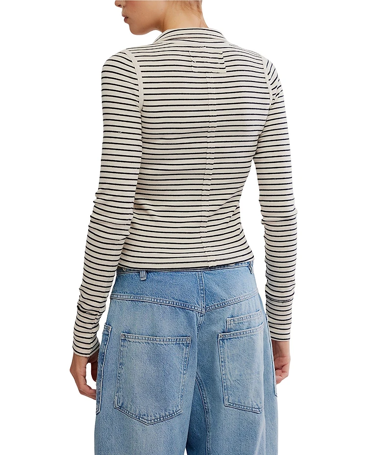 Free People Lake Henley Stripe Print Long Sleeve Knit Top