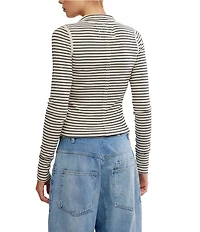 Free People Lake Henley Stripe Print Long Sleeve Knit Top